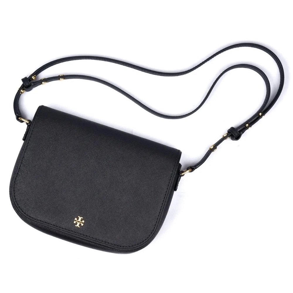 NWT! 🔥 Tory Burch Emerson Saffiano
Black Leather Crossbody 🖤